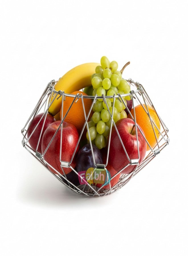 Faibhi Multipurpose Stainless Steel Foldable Fruit & Vegetable Basket - Flexible 8-Shape Folding Wire Bowl for Kitchen, Dining Table, Home, Office & Modern Décor - Image 4