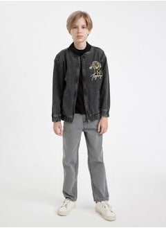 DeFacto Bomber Jean Jacket With Zipper And Pockets Seasonal Printed  - Image 4