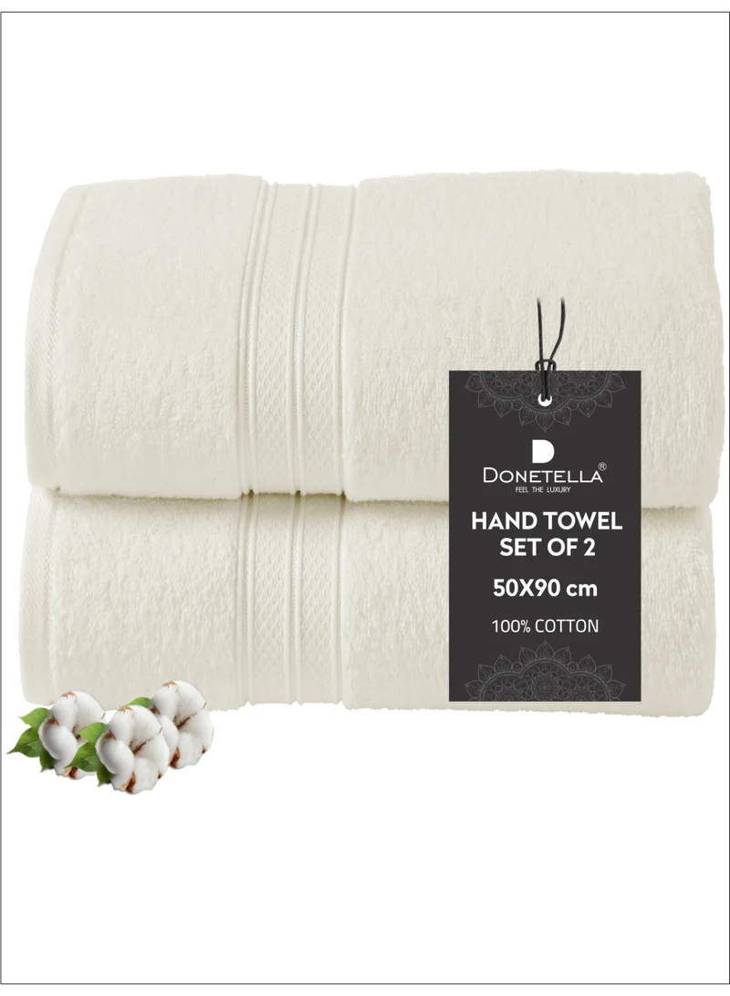 Donetella Premium 100 % Combed Cotton 2-Pcs Hand Towel Set (50 X 90 CM) 600 GSM Super Soft Hand Towel, Highly Absorbent, Quick Dry,Best Towel for Bathroom, Spa And Hotel,White