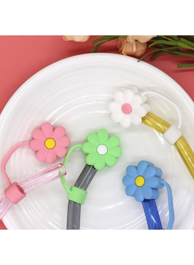 10mm Reusable Straw Cap Cute Chrysanthemum Shaped Dustproof Cap Accessories Fun Straw Plug Durable Plastic Material-Color:Large Pure Powder Chrysanthemum 10mm-Specifications:Bag With Straw (straw Color Random)  - Image 2