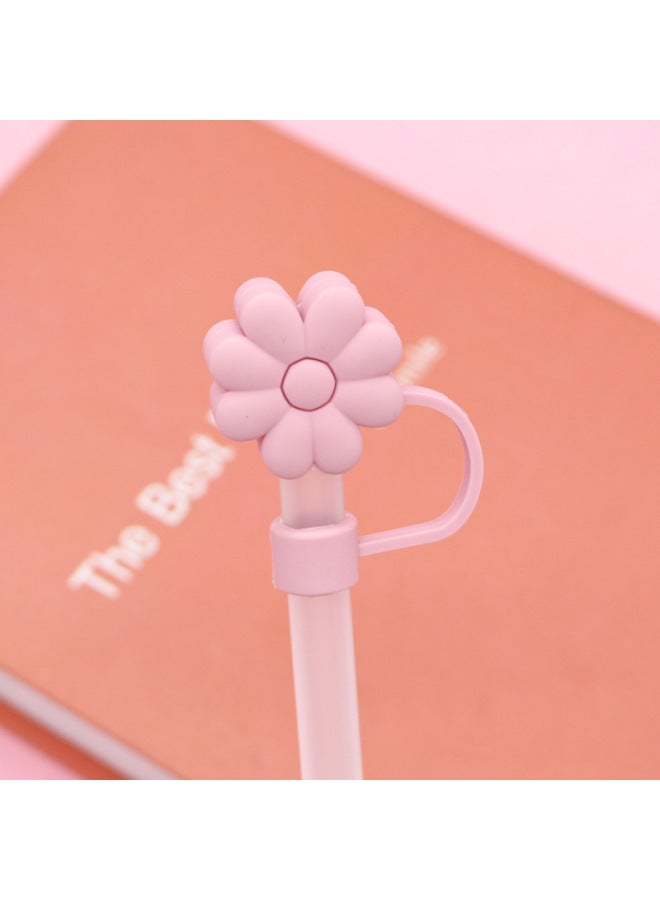 10mm Reusable Straw Cap Cute Chrysanthemum Shaped Dustproof Cap Accessories Fun Straw Plug Durable Plastic Material-Color:Large Pure Powder Chrysanthemum 10mm-Specifications:Bag With Straw (straw Color Random)  - Image 1