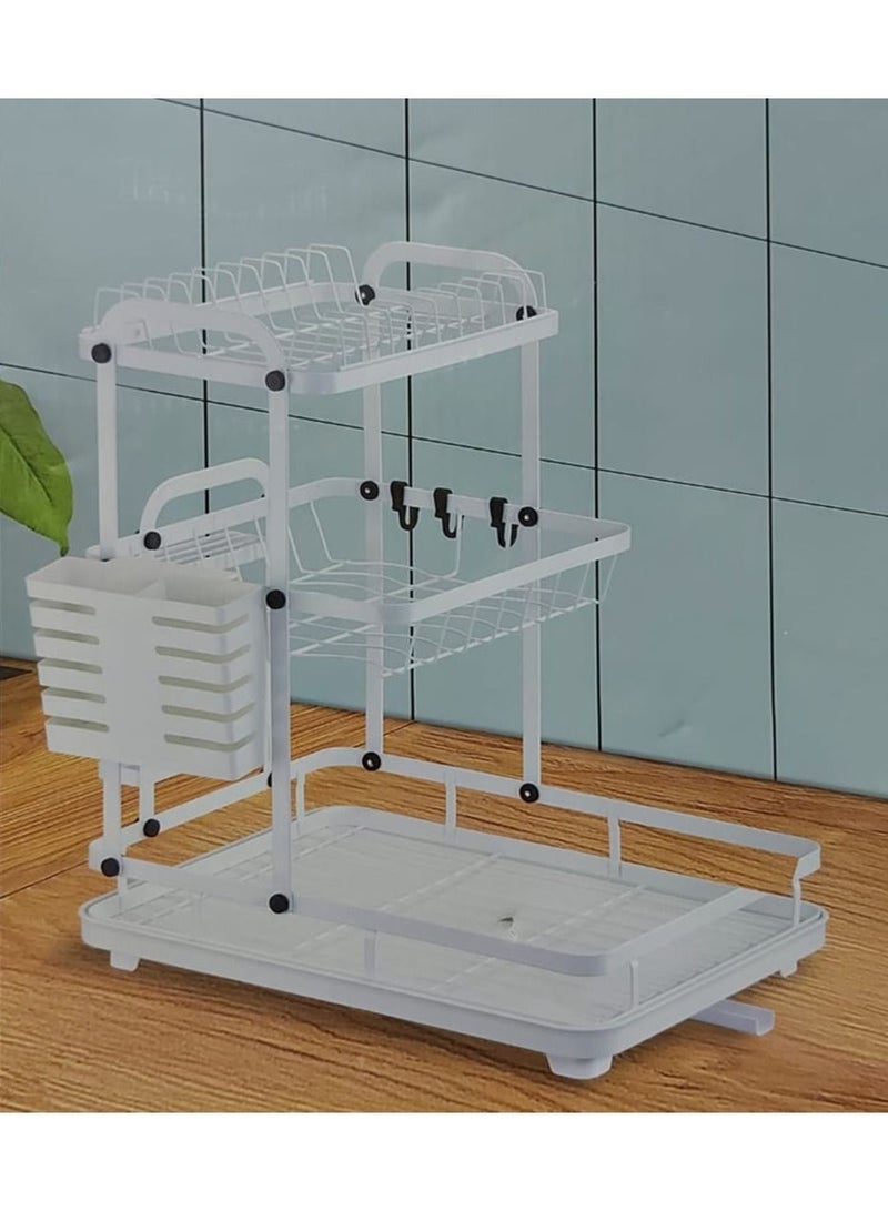 DubaiGallery Dish Drainer Rack, 3 Tier Drain Board Rack with Drip Tray, Detachable Stainless Steel Dish Drying Rack for Kitchen Countertop or Sink, White