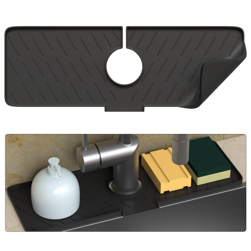 TOOVEM A FAMILY OF MANUFACTURERS Kitchen Sink Splash Guard Silicone Faucet Mat Splash Guard 177 x 59 Inch Sink Splash Guard Behind the Faucet Keep Kitchen and Bathroom Sinks Dry 