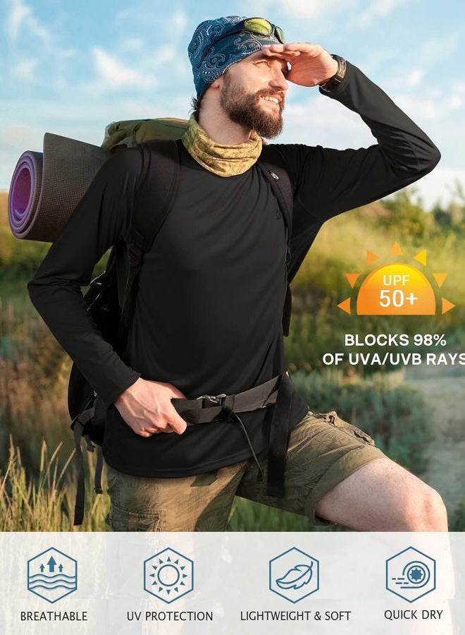 Roadbox Long Sleeve Fishing Shirts UV Sun Protection Workout Tee Tops UPF 50+, Black - Image 3