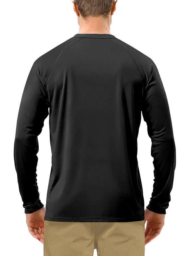 Roadbox Long Sleeve Fishing Shirts UV Sun Protection Workout Tee Tops UPF 50+, Black - Image 2