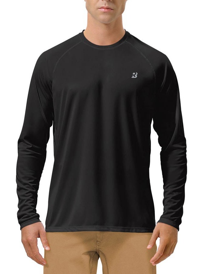 Roadbox Long Sleeve Fishing Shirts UV Sun Protection Workout Tee Tops UPF 50+, Black - Image 1