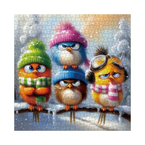 Larkipuzz Funny Bird Winter Puzzles for Adults 1000 Pieces Colorful Animal Snow Jigsaw Puzzle Challenging Cute Art Puzzles - Image 5