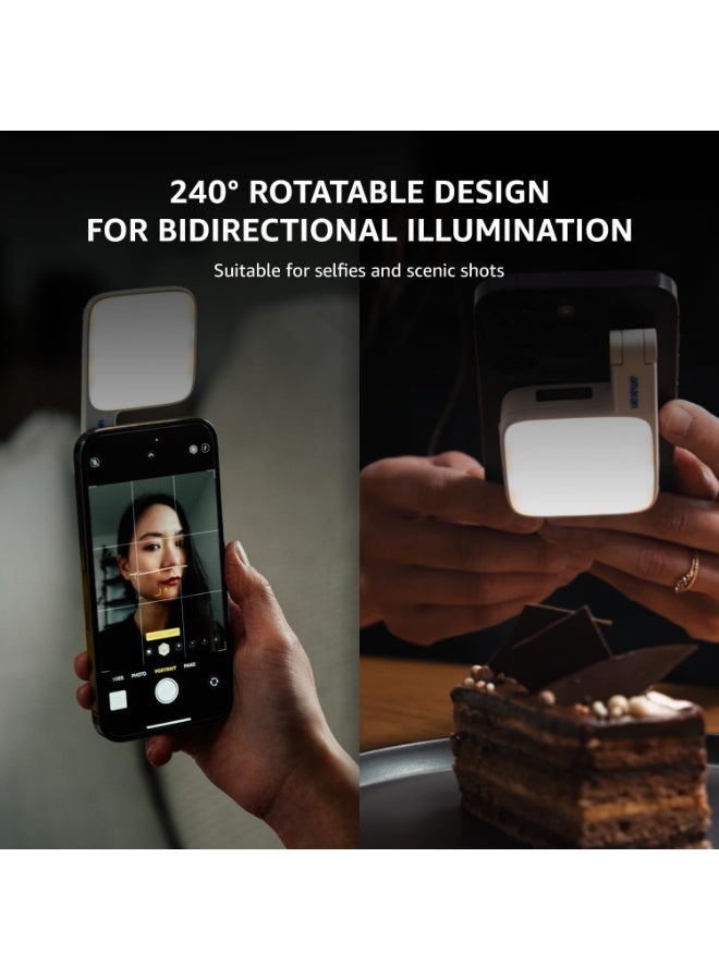 عماران إضاءة أمّاران جو متوافقة مع MagSafe، مصباح LED صغير محمول للهاتف لتصوير السيلفي والمكياج ومكالمات الفيديو والبث المباشر وتطبيق تيك توك ويوتيوب قابل للشحن عبر USB-C مع سطوع قابل للتعديل ومشبك مغناطيسي - Image 3
