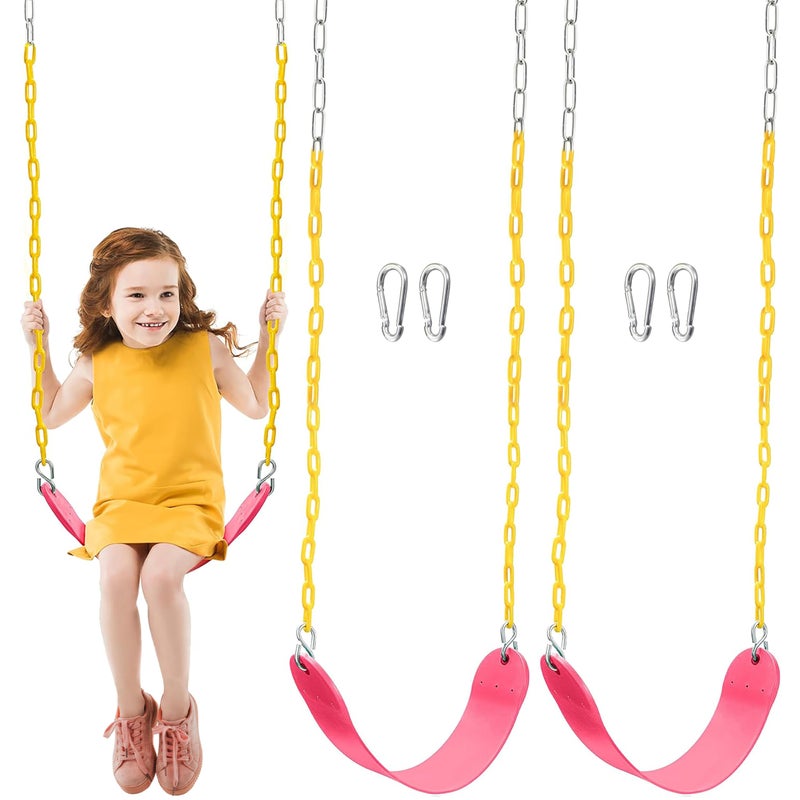 TURFEE 2 Packs Heavy Duty Swing Seat Swing Set Accessories Replacement with 4 Snap Hooks for Kids Outdoor Play Playground Trees Swingsets PlaygroundPink - Image 2