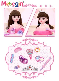 MEBEGIN Makeup and Hair Styling Doll Head Toy Kit,Kids Pretend Play Set with Mirror Comb Crown and Style Accessories for Ages 3 Up Little Girls Birthday Gift,Doll Head for Hair Styling  - Image 4