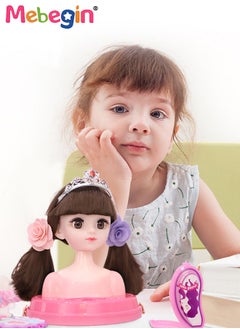 MEBEGIN Makeup and Hair Styling Doll Head Toy Kit,Kids Pretend Play Set with Mirror Comb Crown and Style Accessories for Ages 3 Up Little Girls Birthday Gift,Doll Head for Hair Styling  - Image 2