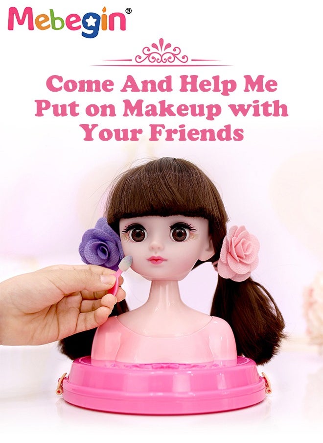 MEBEGIN Makeup and Hair Styling Doll Head Toy Kit,Kids Pretend Play Set with Mirror Comb Crown and Style Accessories for Ages 3 Up Little Girls Birthday Gift,Doll Head for Hair Styling  - Image 3