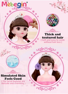 MEBEGIN Makeup and Hair Styling Doll Head Toy Kit,Kids Pretend Play Set with Mirror Comb Crown and Style Accessories for Ages 3 Up Little Girls Birthday Gift,Doll Head for Hair Styling  - Image 5