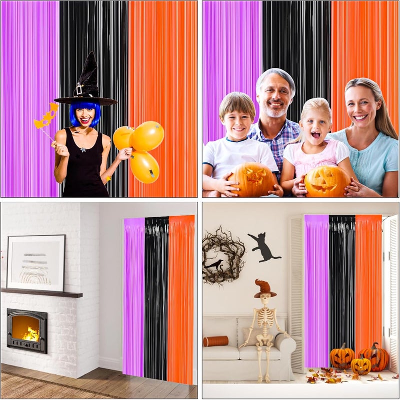 FOIMAS 3 Pack Halloween Tinsel Foil Fringe Curtain,3.3x6.6ft Black Orange Purple Tinsel Fringe Streamers Photo Booth Prop for Halloween Party Decoration Back Drop - Image 5
