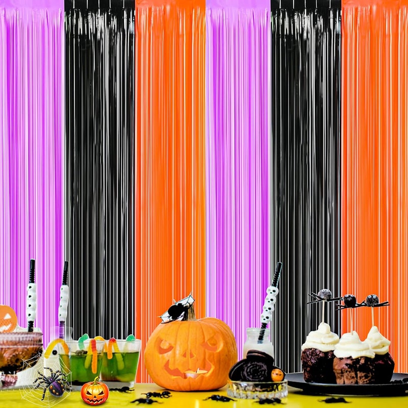 FOIMAS 3 Pack Halloween Tinsel Foil Fringe Curtain,3.3x6.6ft Black Orange Purple Tinsel Fringe Streamers Photo Booth Prop for Halloween Party Decoration Back Drop - Image 4