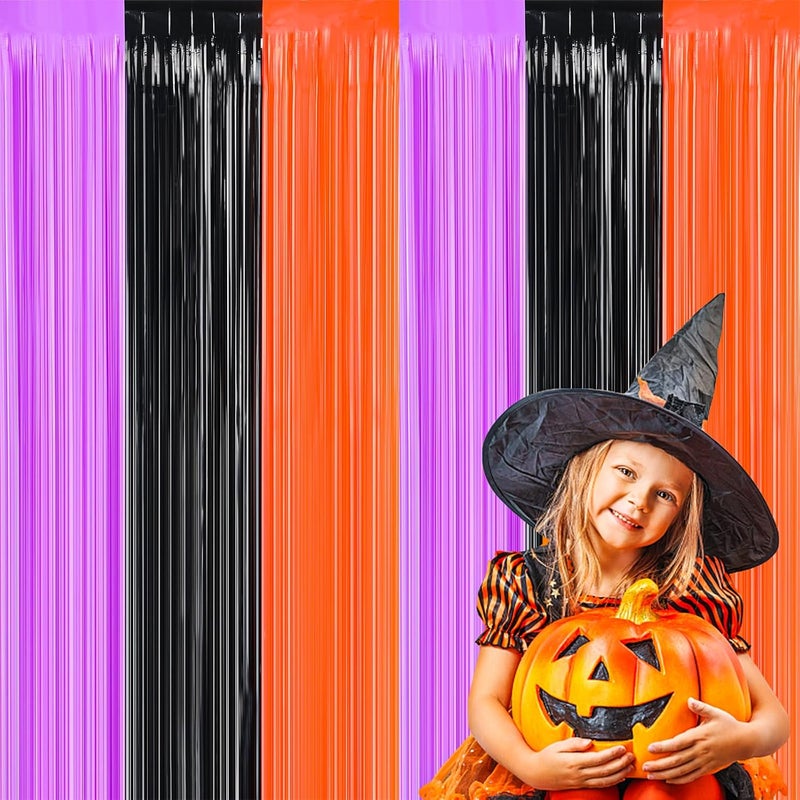 FOIMAS 3 Pack Halloween Tinsel Foil Fringe Curtain,3.3x6.6ft Black Orange Purple Tinsel Fringe Streamers Photo Booth Prop for Halloween Party Decoration Back Drop - Image 1