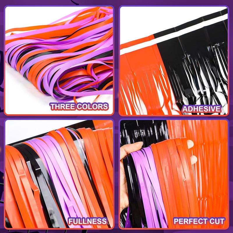FOIMAS 3 Pack Halloween Tinsel Foil Fringe Curtain,3.3x6.6ft Black Orange Purple Tinsel Fringe Streamers Photo Booth Prop for Halloween Party Decoration Back Drop - Image 3