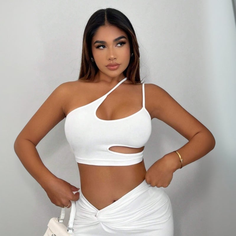 Women's Sleeveless Cropped T-Shirt White - Image 3