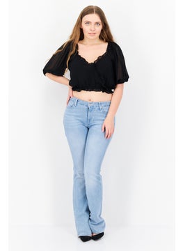 1 State Women V Neck Short Sleeve Solid Top, Black  - Image 4