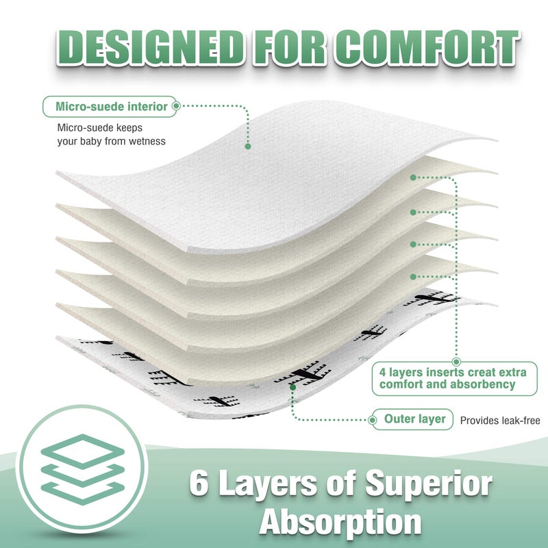 wegreeco Cloth Diapers 6 Pack with 6 Inserts & 1 Wet Bag, Washable Cloth Diapers for Babies, One Size Adjustable Reusable (Cool Animals) - Image 4