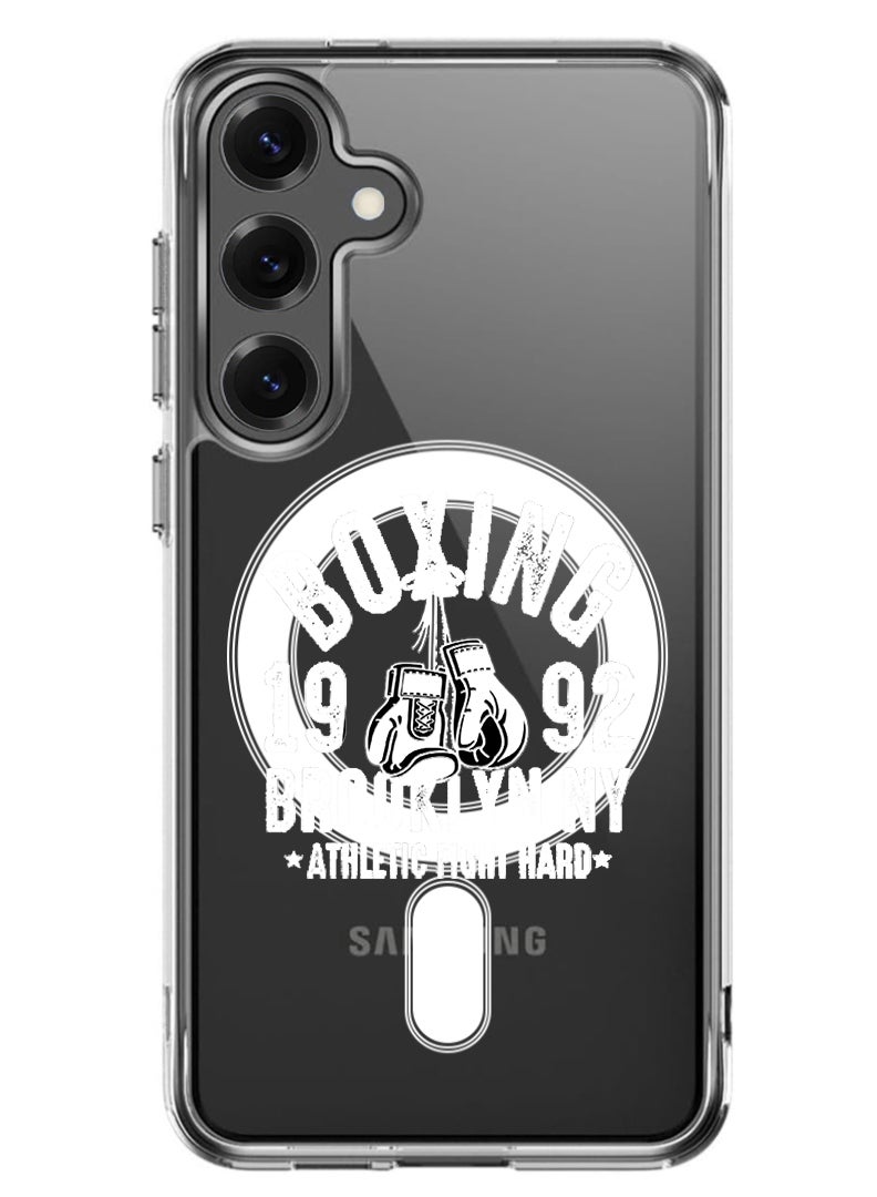 Theodor Magnetic Case for Samsung Galaxy S25 Plus 6.7-inch Compatible with MagSafe Wireless Charging, Shockproof Phone Bumper Cover Boxing Brooklyn - White - Image 1