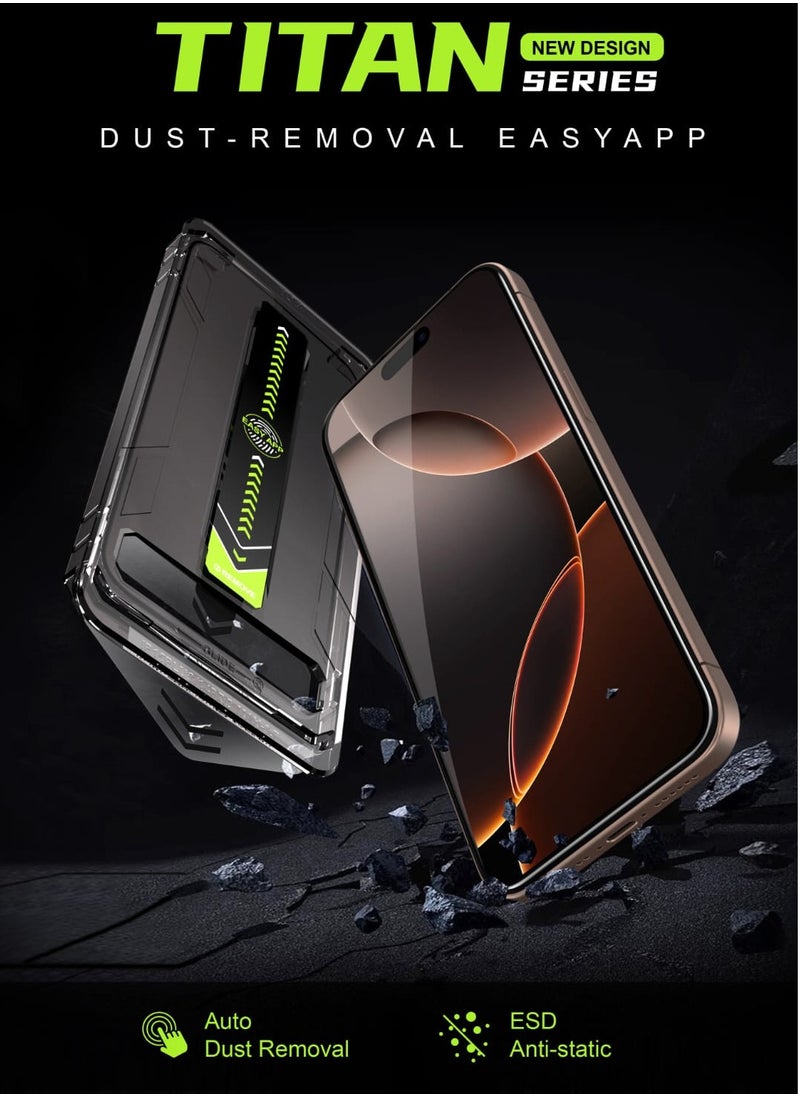 حماية شاشة شفاف، iPhone 16 Pro Max سهل التركيب جودة عالية، صلابة 9H، درجة أولى A++ احمِ شاشة هاتفك واقي بأعلى معايير الجودة مع لزقة زجاجية شفافة، بتصميم مخصص وتركيب فائق الدقة والسهولة، باستخدام إطار محاذاة ذكي يضمن لك تثبيتًا دقيقًا وخاليًا من الفقاعات بلمسة واحدة. مصنوعة من زجاج أساهي الياباني المقوّى، المجتاز لأعلى اختبار للصلابة بدرجة 9H، والحاصل على أعلى تصنيف للجودة A++، لتوفير حماية طويلة الأمد ووضوح عالٍ دون التأثير على استجابة اللمس. يدعم حساسية اللمس الكاملة، ومضاد لبصمات الأصابع، ويوفر شفافية فائقة ولمسًا طبيعيًا. مزود بإطار أسود أنيق.