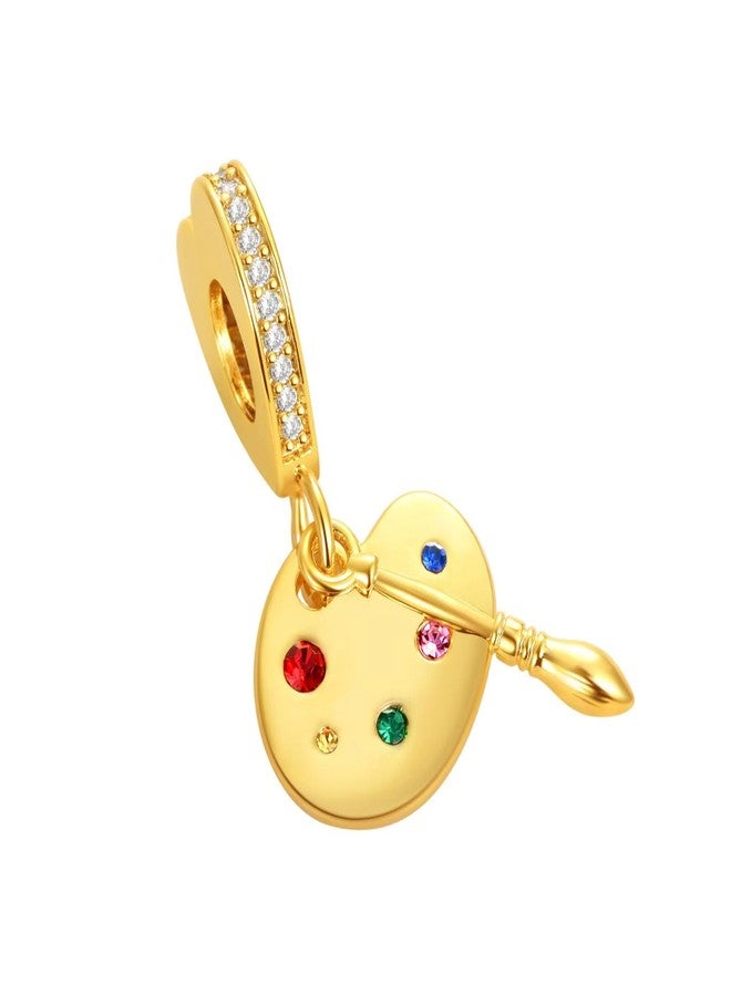 QeenseKc Gold Artist Paint Palette and Brush Charm Hobby Travel Bead for Pandora Bracelet Present - Image 2