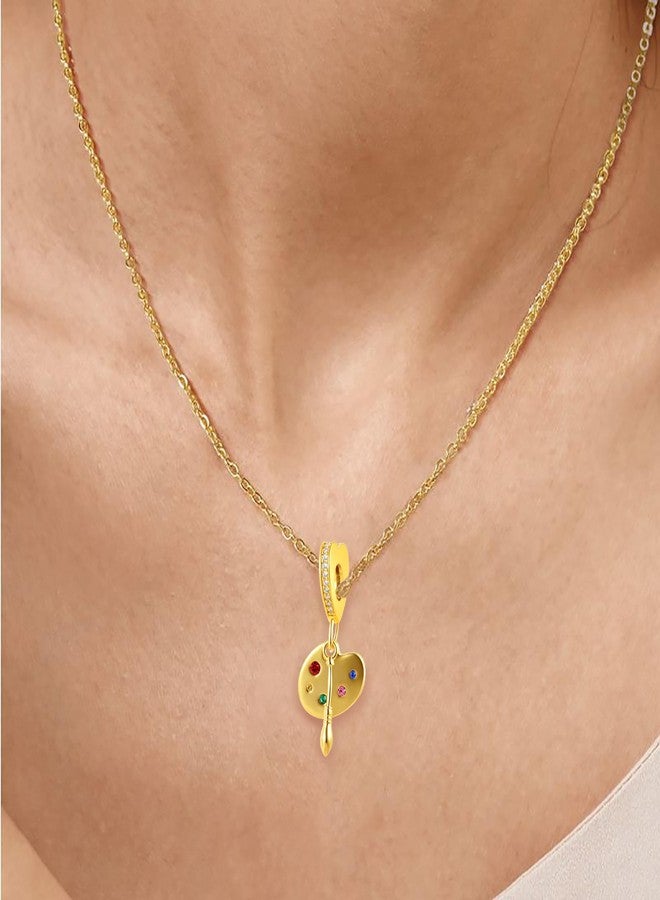 QeenseKc Gold Artist Paint Palette and Brush Charm Hobby Travel Bead for Pandora Bracelet Present - Image 5