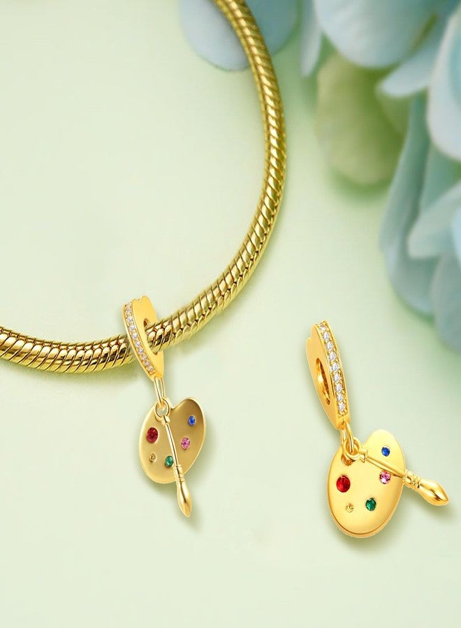 QeenseKc Gold Artist Paint Palette and Brush Charm Hobby Travel Bead for Pandora Bracelet Present - Image 4