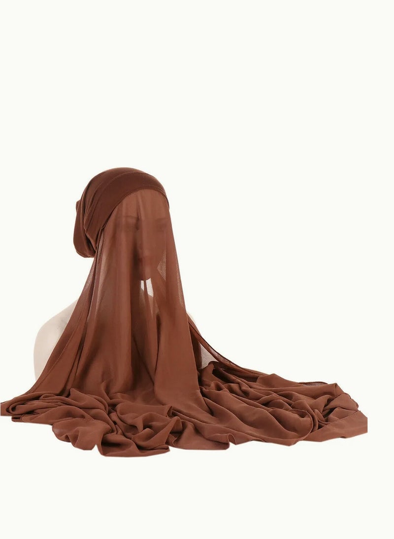 Perfectory Chiffon Instant Hijab for Women Muslim Under Scarf Tube Cap, Headscarf Turban Wrap- Coffee - Image 1