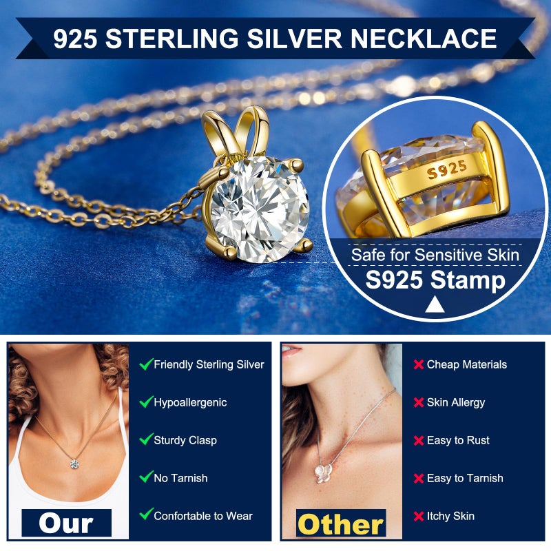 TUHE Moissanite Necklace 0.1 Carats 18k Gold Vermeil 925 Sterling Silver Necklace D Color VVS1 Round Lab Created Moissanite Pendant Necklaces Dainty Gold Necklaces for Women Jewelry Valentines Gifts - Image 3