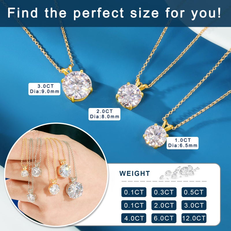 TUHE Moissanite Necklace 0.1 Carats 18k Gold Vermeil 925 Sterling Silver Necklace D Color VVS1 Round Lab Created Moissanite Pendant Necklaces Dainty Gold Necklaces for Women Jewelry Valentines Gifts - Image 2