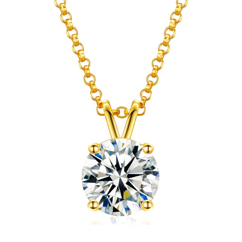 TUHE Moissanite Necklace 0.1 Carats 18k Gold Vermeil 925 Sterling Silver Necklace D Color VVS1 Round Lab Created Moissanite Pendant Necklaces Dainty Gold Necklaces for Women Jewelry Valentines Gifts - Image 1
