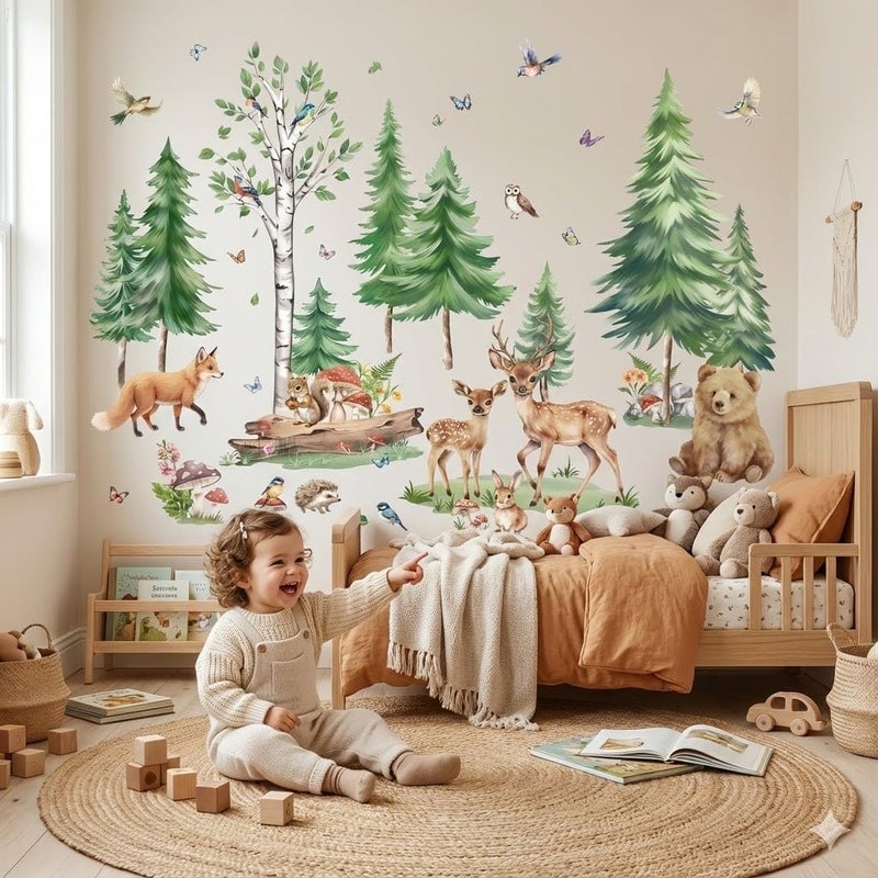 ARS Forest Animals Wall Decals for Kids: Baby Nursery Peel and Stick Removable Woodland Animals Vinyl Wall Stickers for Boys Kids Room Decor - Image 3