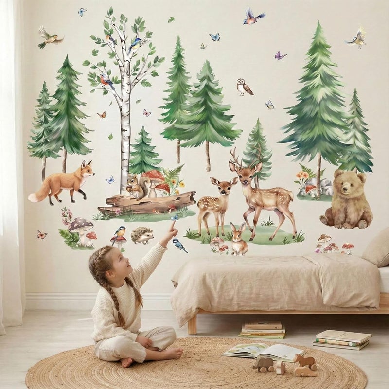 ARS Forest Animals Wall Decals for Kids: Baby Nursery Peel and Stick Removable Woodland Animals Vinyl Wall Stickers for Boys Kids Room Decor - Image 1