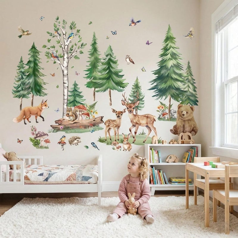 ARS Forest Animals Wall Decals for Kids: Baby Nursery Peel and Stick Removable Woodland Animals Vinyl Wall Stickers for Boys Kids Room Decor - Image 2