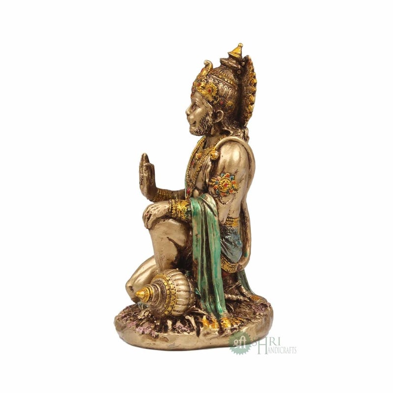 INDICAST 7 Hanuman Statue Sitting Metal Finish Idol Decorative Showpiece Handcrafted Hanuman Ji Murti For Home Office And Gifting Purpose Sculpture Golden Pack of 1 Religious - Image 2