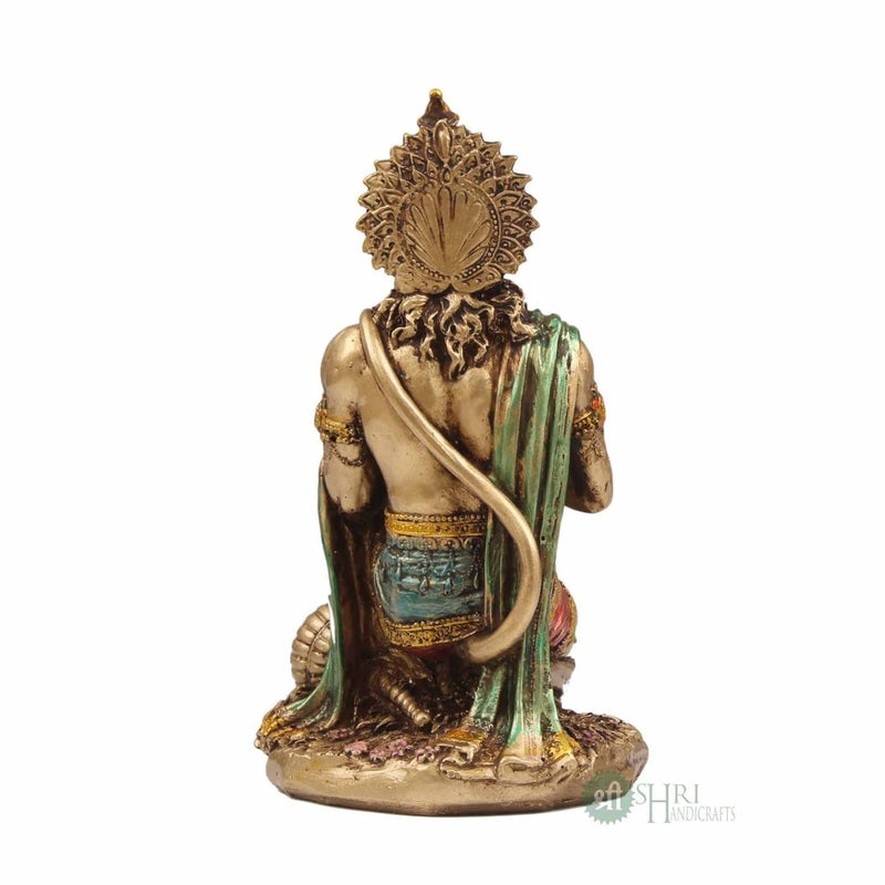 INDICAST 7 Hanuman Statue Sitting Metal Finish Idol Decorative Showpiece Handcrafted Hanuman Ji Murti For Home Office And Gifting Purpose Sculpture Golden Pack of 1 Religious - Image 3