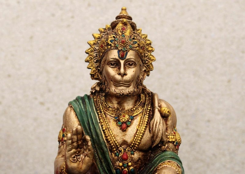 INDICAST 7 Hanuman Statue Sitting Metal Finish Idol Decorative Showpiece Handcrafted Hanuman Ji Murti For Home Office And Gifting Purpose Sculpture Golden Pack of 1 Religious - Image 5