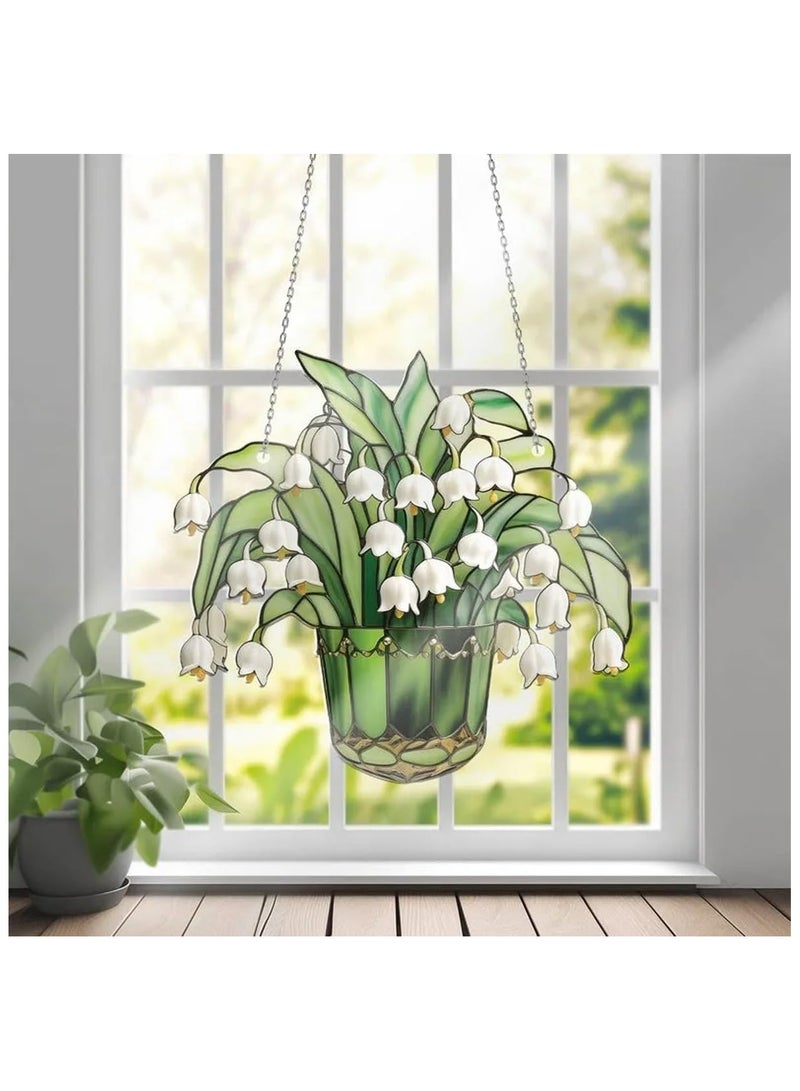 SOLARAE 2Pcs Lily of Valley Suncatcher, Lily of Valley Window Decor, Stained Glass Suncatcher Lily of The Valley, Artificial Flowers Stained Glass Hangings for Living Room Window Wall Art Decor (9 * 9in) - Image 4