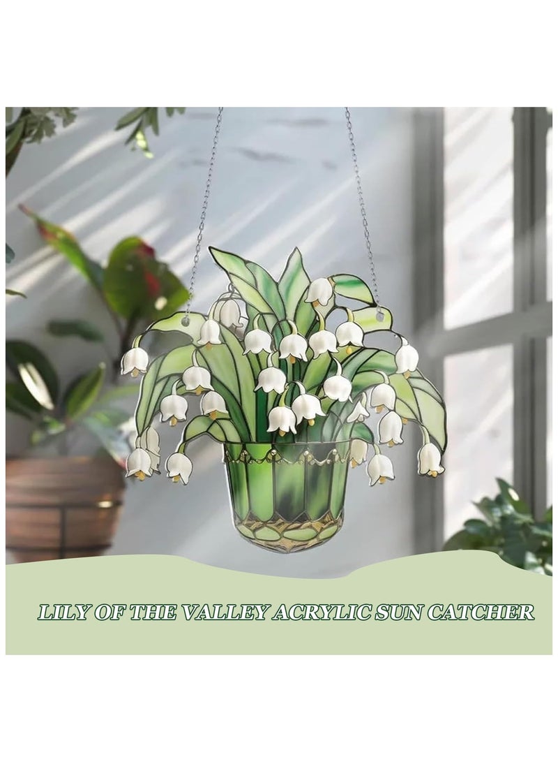 SOLARAE 2Pcs Lily of Valley Suncatcher, Lily of Valley Window Decor, Stained Glass Suncatcher Lily of The Valley, Artificial Flowers Stained Glass Hangings for Living Room Window Wall Art Decor (9 * 9in) - Image 2