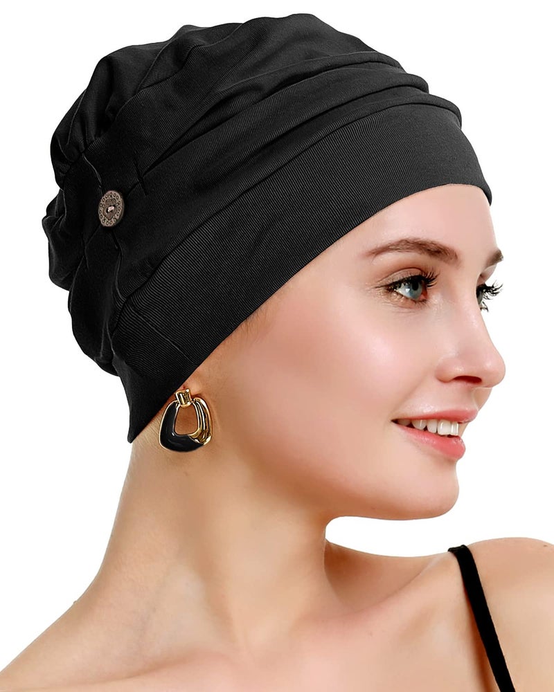 osvyo Cotton Chemo Turbans for Women Cancer Hairloss hat - Cotton Lightweight Headwear Sealed Packaging Black - Image 3
