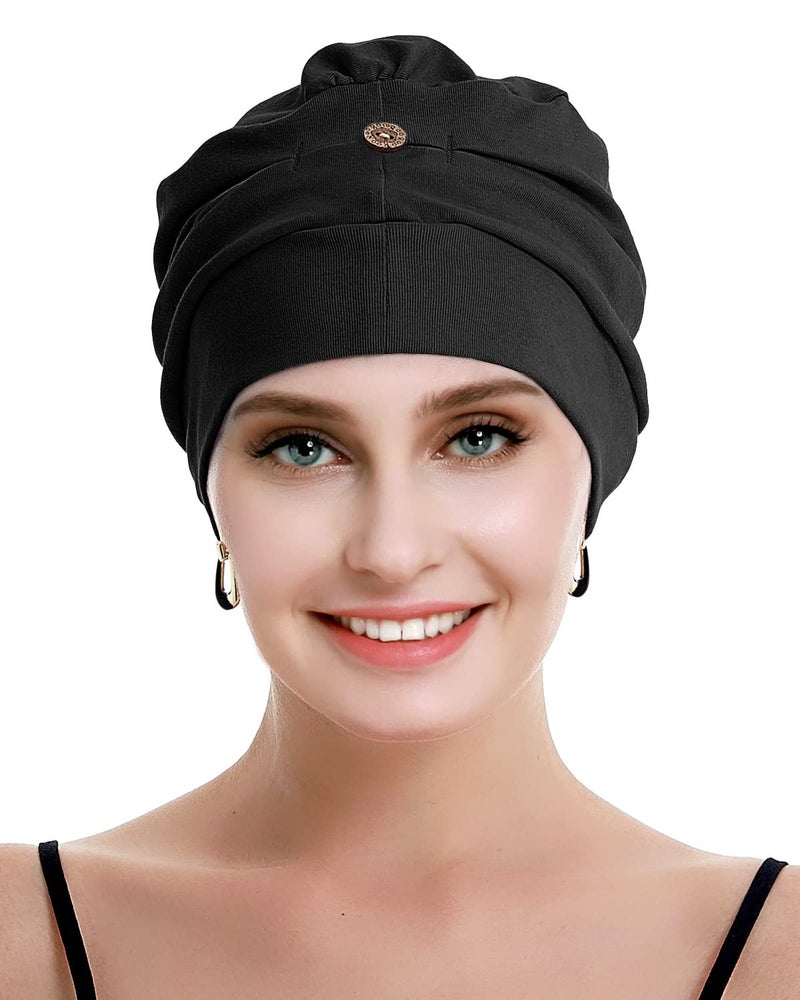 osvyo Cotton Chemo Turbans for Women Cancer Hairloss hat - Cotton Lightweight Headwear Sealed Packaging Black - Image 4
