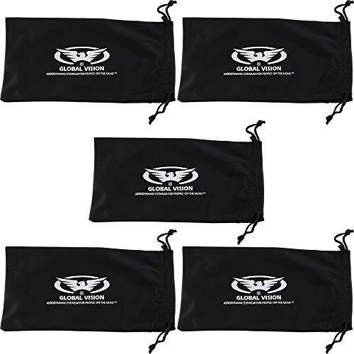 Global Vision 5 Large 4 1/4" x 8 1/2" Black Micro-Fiber Bags for Sunglasses Goggles Cell Phone Carrying Pouch Case Sleeve - Image 1