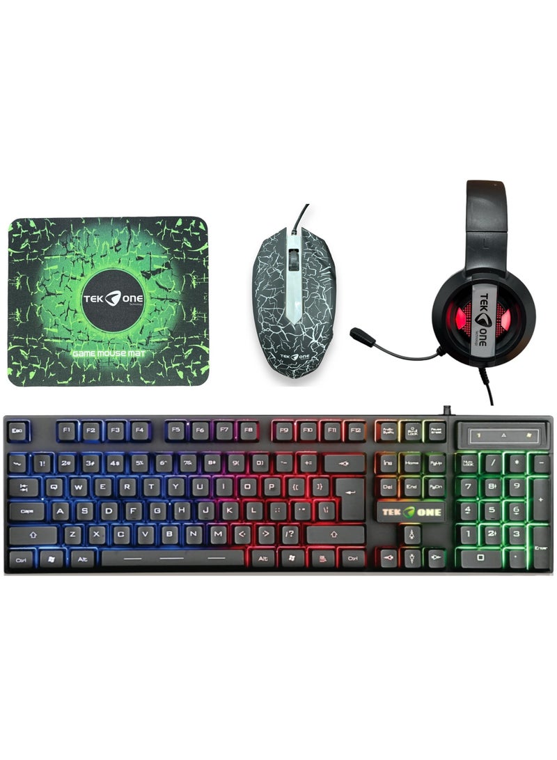 TekOne T-BOX 200 4 in 1 Gaming Combo Keyboard Mouse Pad Headphone RGB Light  - Image 1