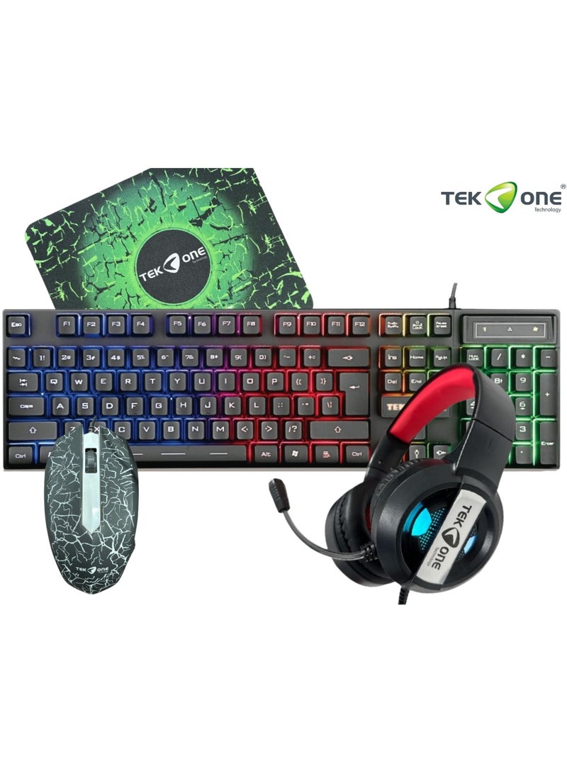 TekOne T-BOX 200 4 in 1 Gaming Combo Keyboard Mouse Pad Headphone RGB Light  - Image 2