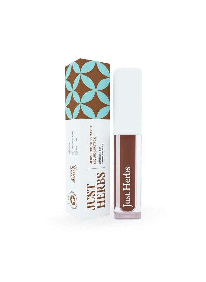 Just Herbs Ayurvedic Creamy Matte Long Lasting Liquid Lipstick Lightweight & Hydrating Lip Colour With Liquorice & Sweet Almond Oil Liquorice Brown 2 Ml  - Image 1