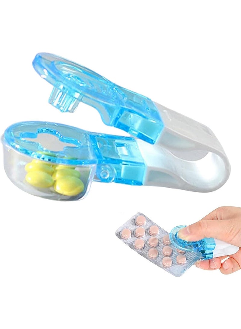 Aid for opening, storing, carrying, dispensing, and administering pills, travel-friendly, blue - Image 1