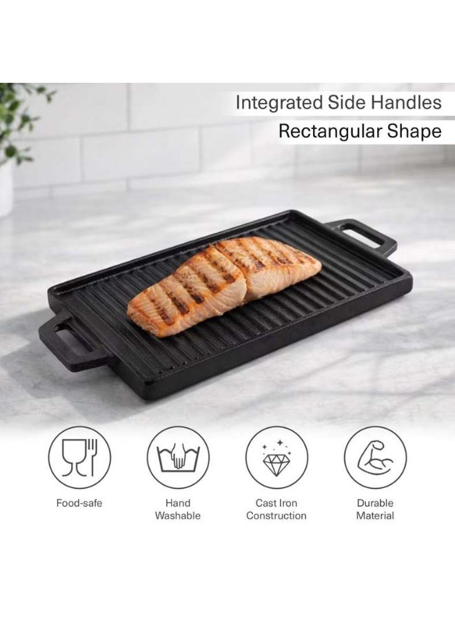 Pan Home Ferric Cast Iron Rectangular Grill Plate 26x16cm -Black - 201CJN9900137 - Image 5