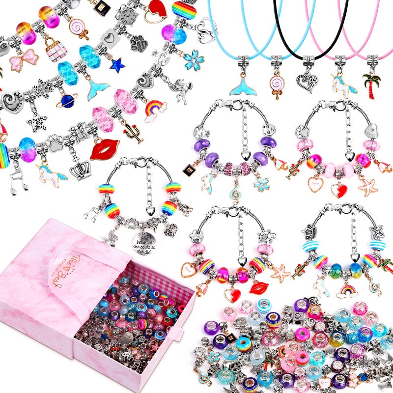 Mckanti 150 Pieces Mixed-Style Jewelry Making Kit, DIY Charm Bracelet & Necklace Craft Set with Beads, Pendants and Chains for Creative Handmade Accessories - Image 2